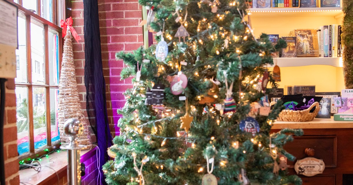 Decorated Christmas tree inside a downtown Salem shop